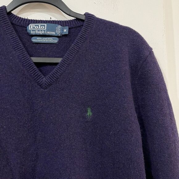 Polo by Ralph Lauren Lambs Wool Sweater Purple V Neck Size Medium - Picture 2 of 4